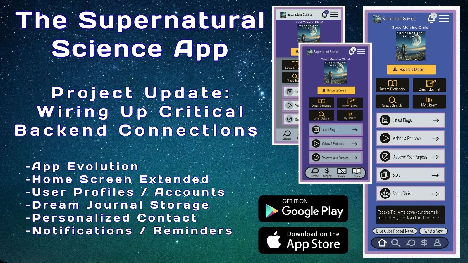 Supernatural Science App Techie Update: Design Evolution, Backend Connections, AI Prompts and New Features
